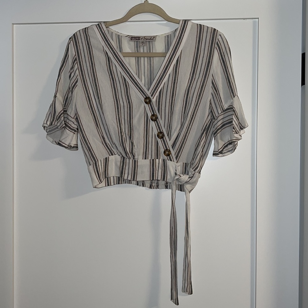 Striped wrap blouse